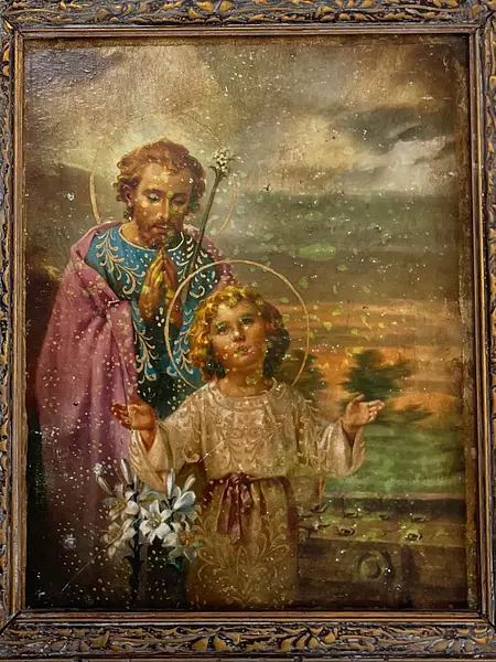 Revisar Cuadro San José Y Jesús En Lámina Metálica