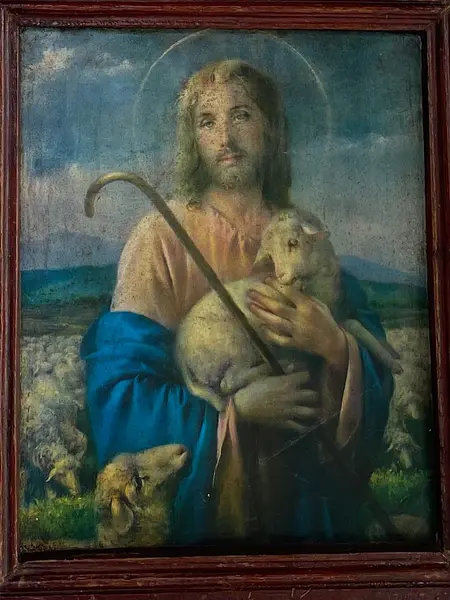 Jesús El Buen Pastor Cuadro Rústico - Colombia 1950