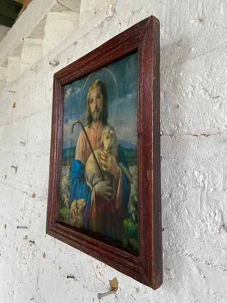 Jesús El Buen Pastor Cuadro Rústico - Colombia 1950