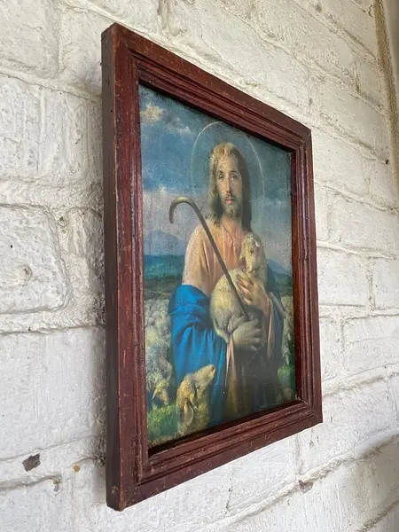 Jesús El Buen Pastor Cuadro Rústico - Colombia 1950