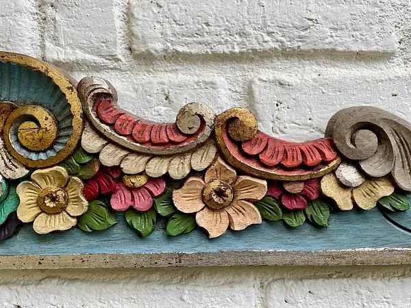 Friso De Madera Tallada Policromada - Ecuador 1995