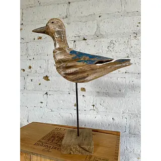 Gaviota Sobre Pedestal Y Acabado Azul Envejecido