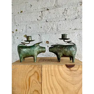 Candelabros X 2 Con Figuras De Cerdo - Indonesia 1990