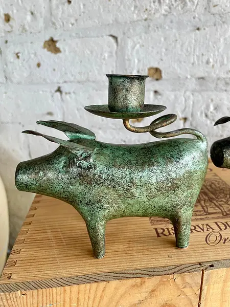 Candelabros X 2 Con Figuras De Cerdo - Indonesia 1990