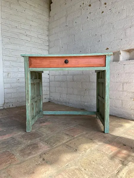 Mesa Auxiliar Rústica Con Cajón - Colombia 1980