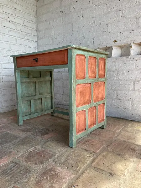 Mesa Auxiliar Rústica Con Cajón - Colombia 1980