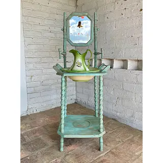 Aguamanil Con Espejo Jarra Y Palangana