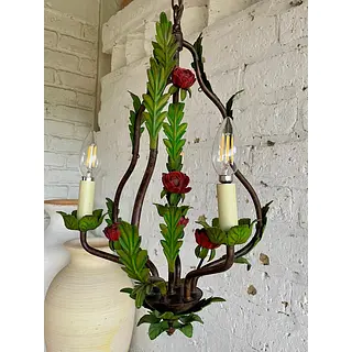 Lámpara De Araña Metálica Con Hojas Y Flores