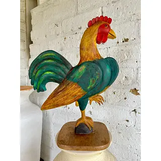 Gallo Tallado Artesanalmente Pintado A Mano