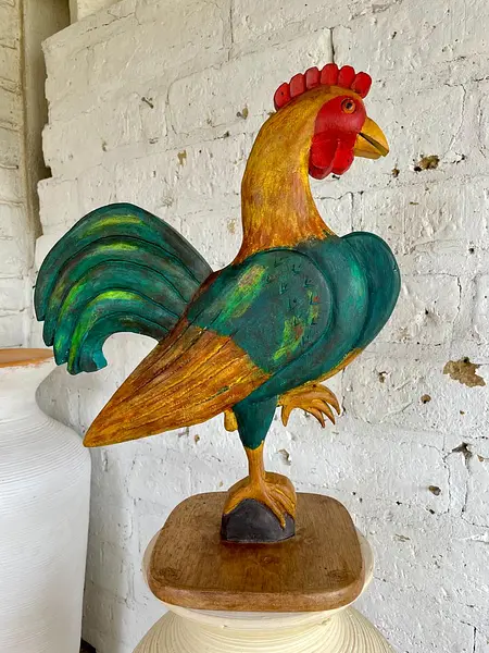 Gallo Tallado Artesanalmente Pintado A Mano