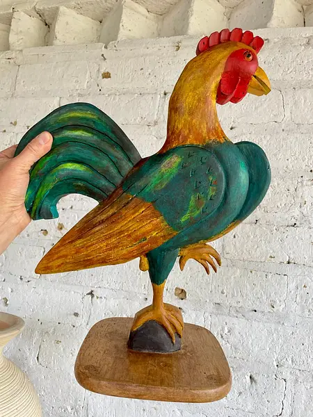 Gallo Tallado Artesanalmente Pintado A Mano