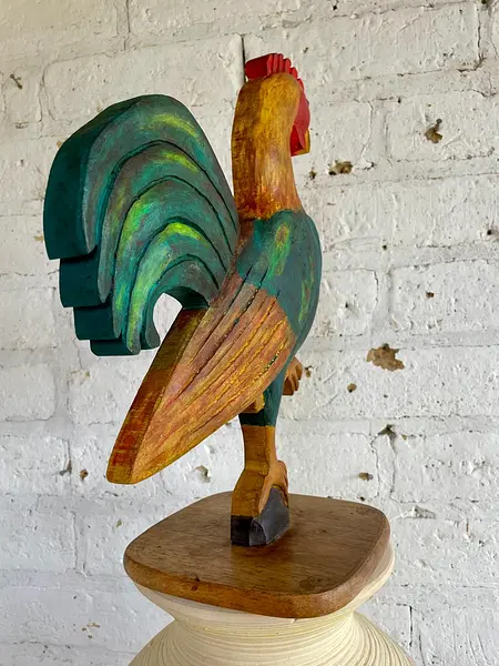 Gallo Tallado Artesanalmente Pintado A Mano