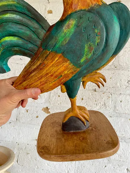 Gallo Tallado Artesanalmente Pintado A Mano
