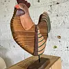 Figura De Gallo Rústico De Madera Y Metal