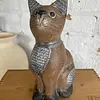 Gato Tallado En Madera - India 1990