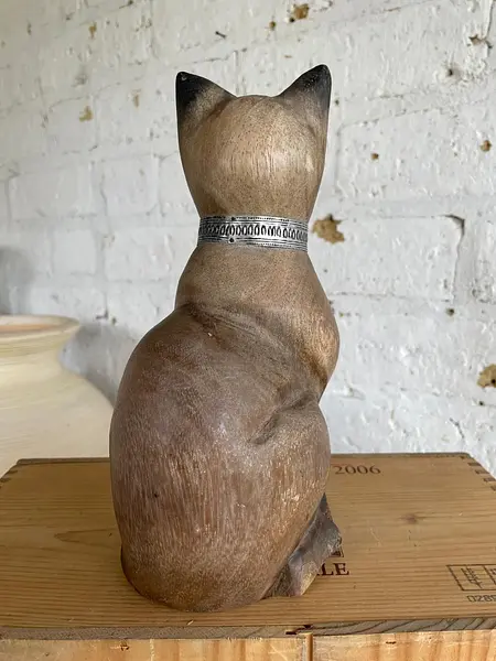 Gato Tallado En Madera - India 1990