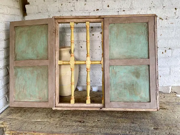 Ventana Doble Puerta Reja Torneada De Madera - Colombia 1940