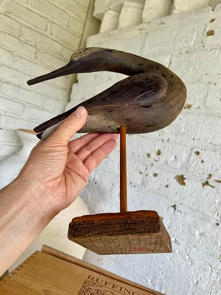 Escultura De Ave Marina (Zarapito) De Madera - U.S.A. 1986