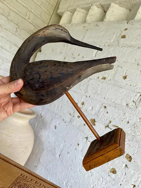 Escultura De Ave Marina (Zarapito) De Madera - U.S.A. 1986