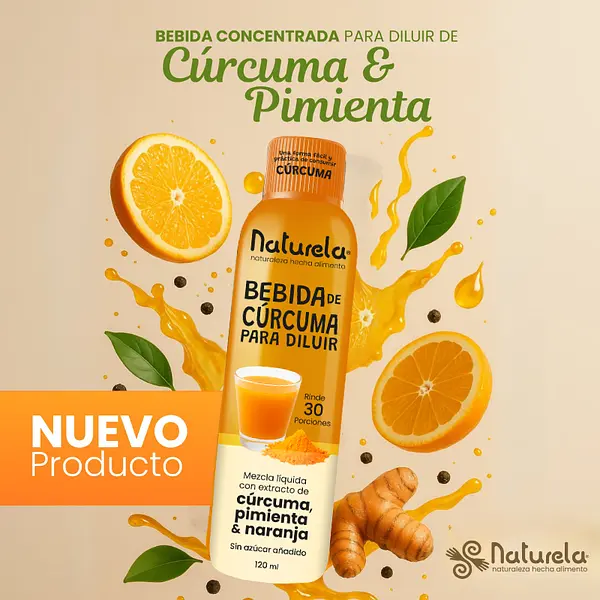 Bebida De Cúrcuma Con Extracto De Pimienta Y Naranja