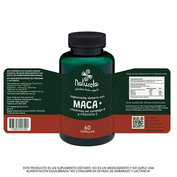 Cápsulas De Maca Vitaminas Del Complejo B Y Vitamina C