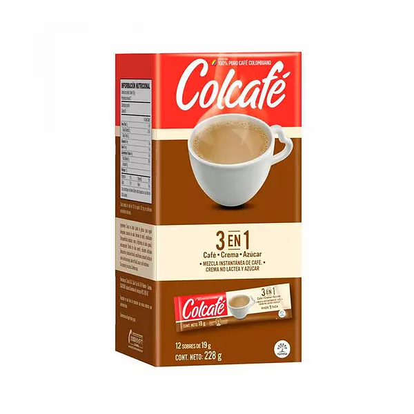 Colcafé Instantáneo 3 En1 Caja de 12 Sobres x 19 Gr C/