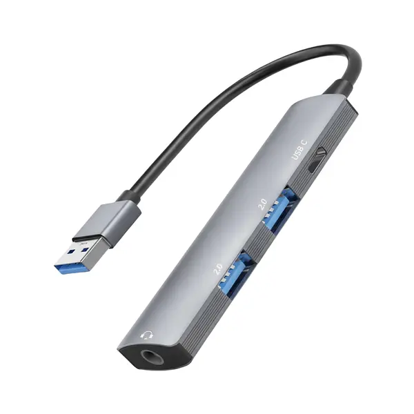 Hub 2 Puertos Usb Con Tipo C Y Plug 3.5 Mm