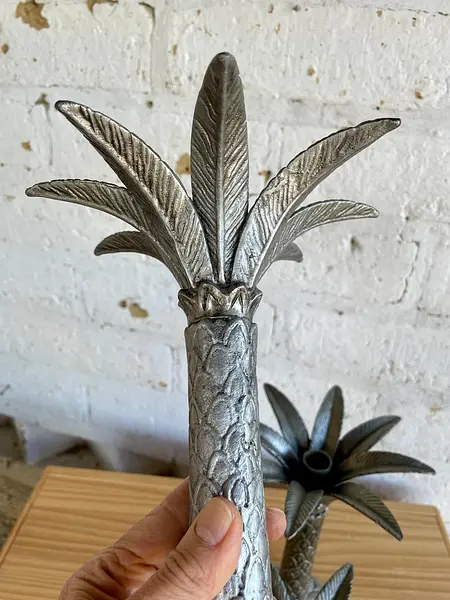 Candelabros Palmeras X 3 En Metal Fundido - Italia 1960