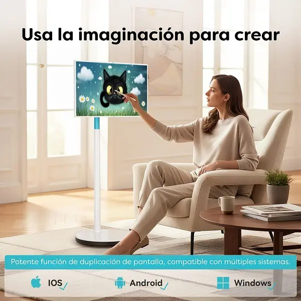 Monitor Táctil Giratorio Portátil Con Ruedas De 27"