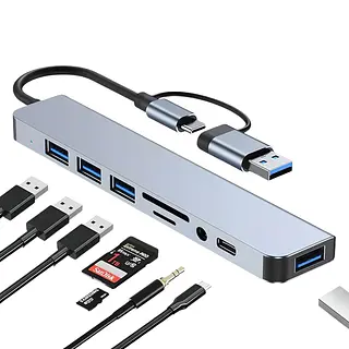 Hub Adaptador Multipuertos Usb C Usb 3.0 Lector Tarjeta Sd