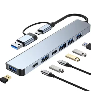 Hub 2 En 1 Usb - C 7 Puertos Usb 2.0 - 3.0 Type C