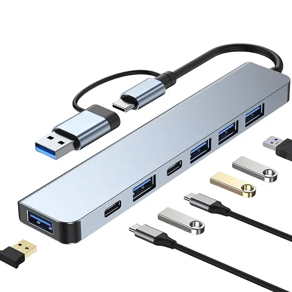 Hub 2 En 1 Usb - C 7 Puertos Usb 2.0 - 3.0 Type C