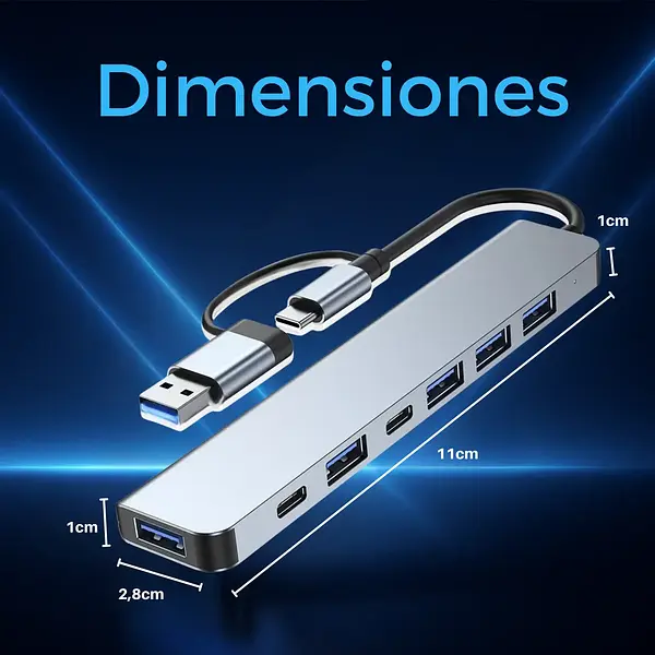 Hub 2 En 1 Usb - C 7 Puertos Usb 2.0 - 3.0 Type C