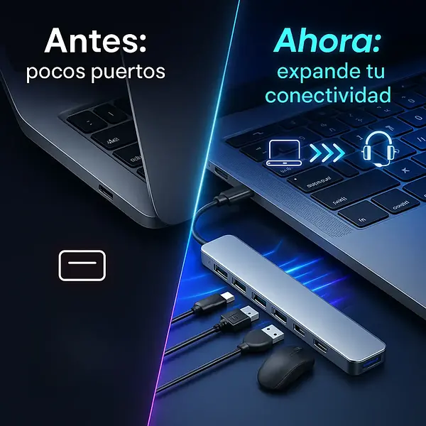 Hub 2 En 1 Usb - C 7 Puertos Usb 2.0 - 3.0 Type C