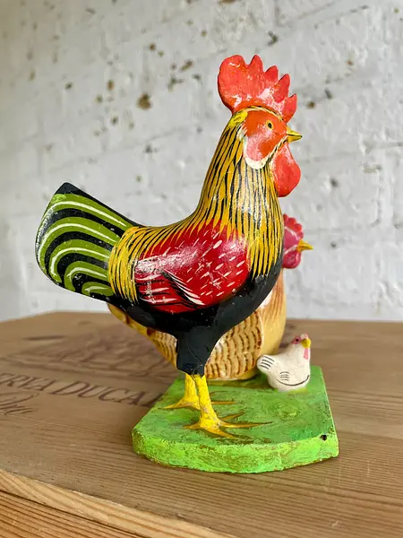 Gallo Y Gallina Tallados En Madera -India 1995