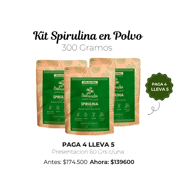 Kit Spirulina / Espirulina Polvo | 60 Grs Paga 4 Lleva5