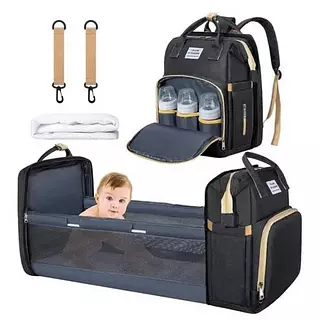 Pañalera Morral Plegable Cambiador Negra