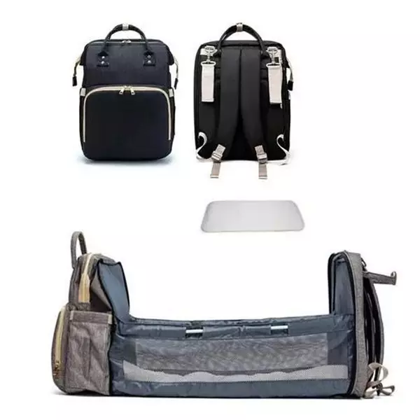 Pañalera Morral Plegable Cambiador Negra