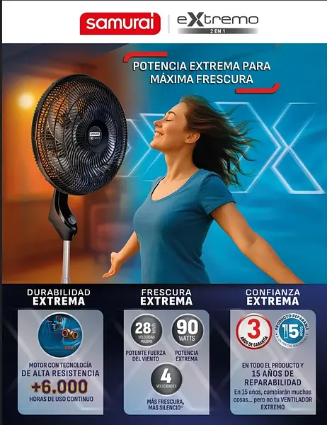Ventilador Samurai Extremo 2 En 1 Negro