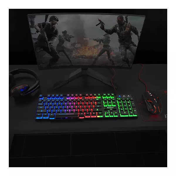 Juego Teclado, Mouse Led Gamer Retroiluminados + Auriculares