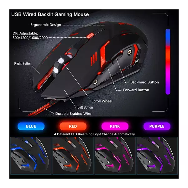 Juego Teclado, Mouse Led Gamer Retroiluminados + Auriculares