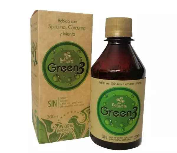 Green 3 Bebida Clorofila Liquida con Spirulina Curcuma y Men