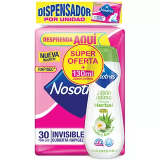 Toallas Nosotras Invisible Rapigel + Jabon Intimo