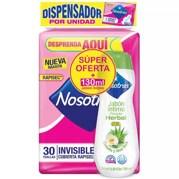 Toallas Nosotras Invisible Rapigel + Jabon Intimo