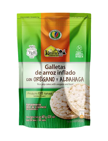 Galletas de Arroz Inflado con Oregano y Albahaca 60gr -Karav