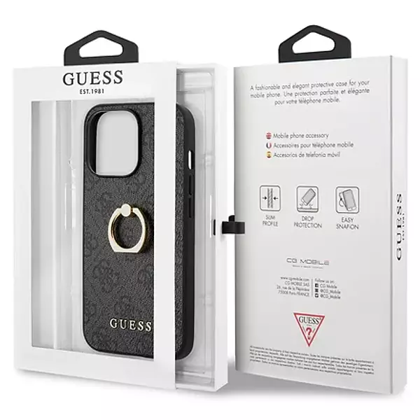 Guess Iphone 13 Pro Protector De Cuero Con Soporte Anillo Gr