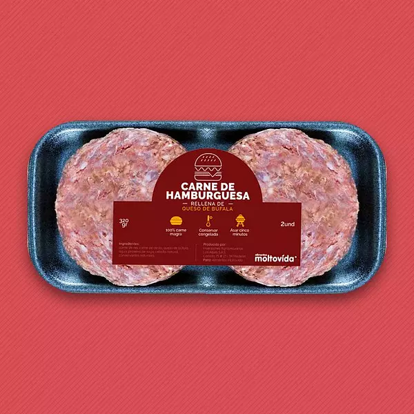 Carne de Hamburguesa Rellena de Queso de Búfalo 320g 2und