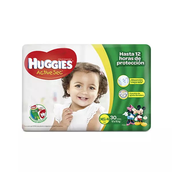 Pañales Huggies Active Sec Etapa 4/Xg x 30 Unidades