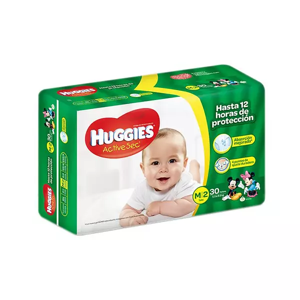 Pañales Huggies Active Sec Etapa 2/M x 30 Unidades