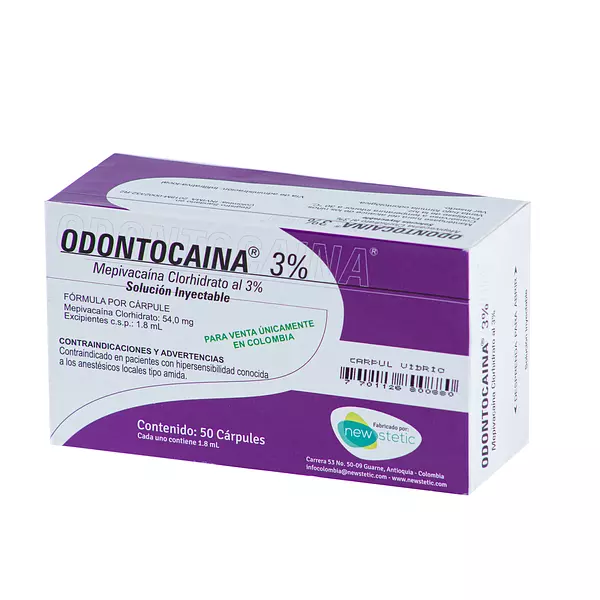 Anestesia Odontocaina Sin Epinefrina 3% Caja x 5 Blister